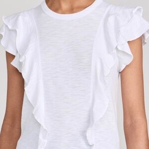 Veronica Beard Jean Bea Short Sleeve Ruffle Tee, White, Size Small
